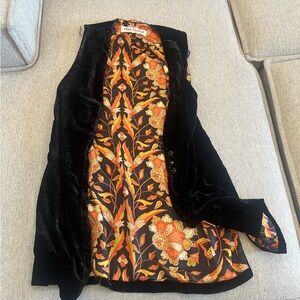 Free People Black Velvet Coat with Orange Floral Lining